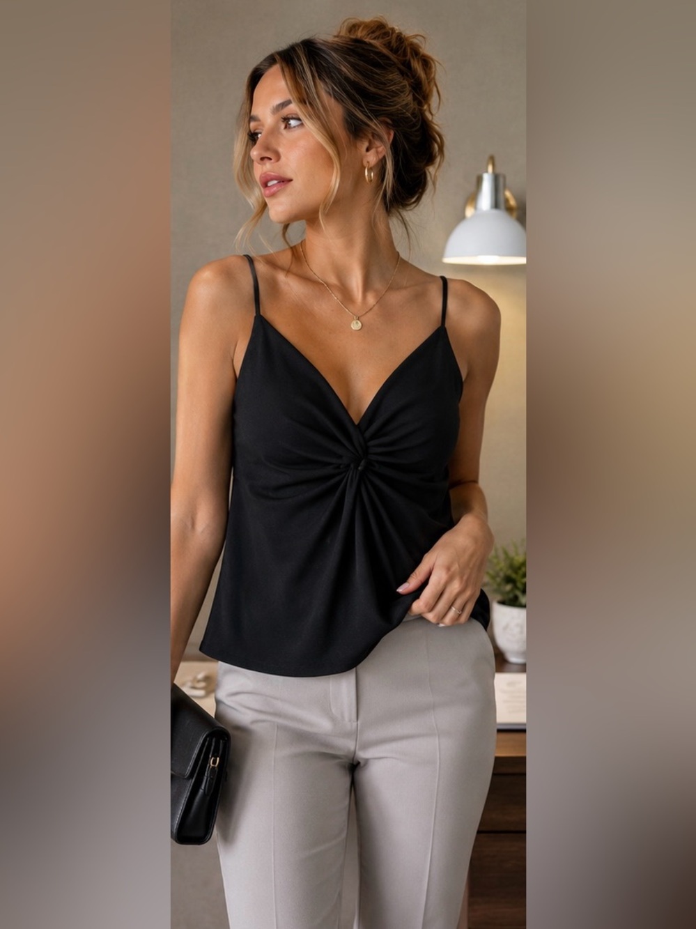 Express Black Twist-Knot V-Neck Spaghetti Strap Cami